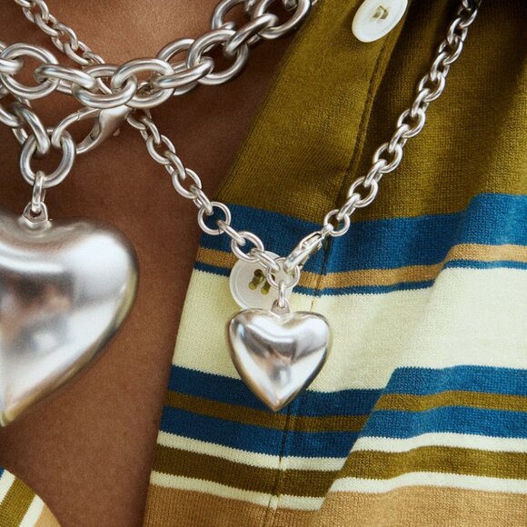 Set of 2 Roxanne Assoulin The Puffy Heart & Mini Heart Necklace in Silver - Picture 2 of 5